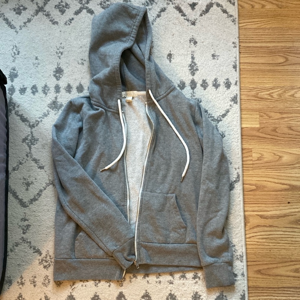 Gray Hoodie with White Drawstrings
